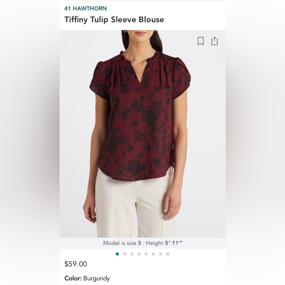 Burgundy tulip sleeve blouse - Picture 5 of 8